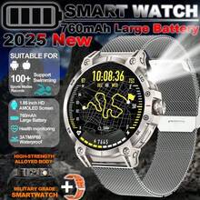 ساعة ذكية للرجال للرياضة الخارجية GZYR 2025 الجديدة، مزودة بضوء LED عالي الطاقة، شاشة لمس كاملة HD بحجم 1.85 بوصة (4.7 سم)، اتصال لاسلكي، بطارية طويلة الأمد 760 مللي أمبير، بوصلة، أكثر من 100 وضع رياضي، مقاومة للماء بمعيار IP68، مراقبة الصحة، متوافقة مع أندرويد وآي أو إس، هدية مثالية.