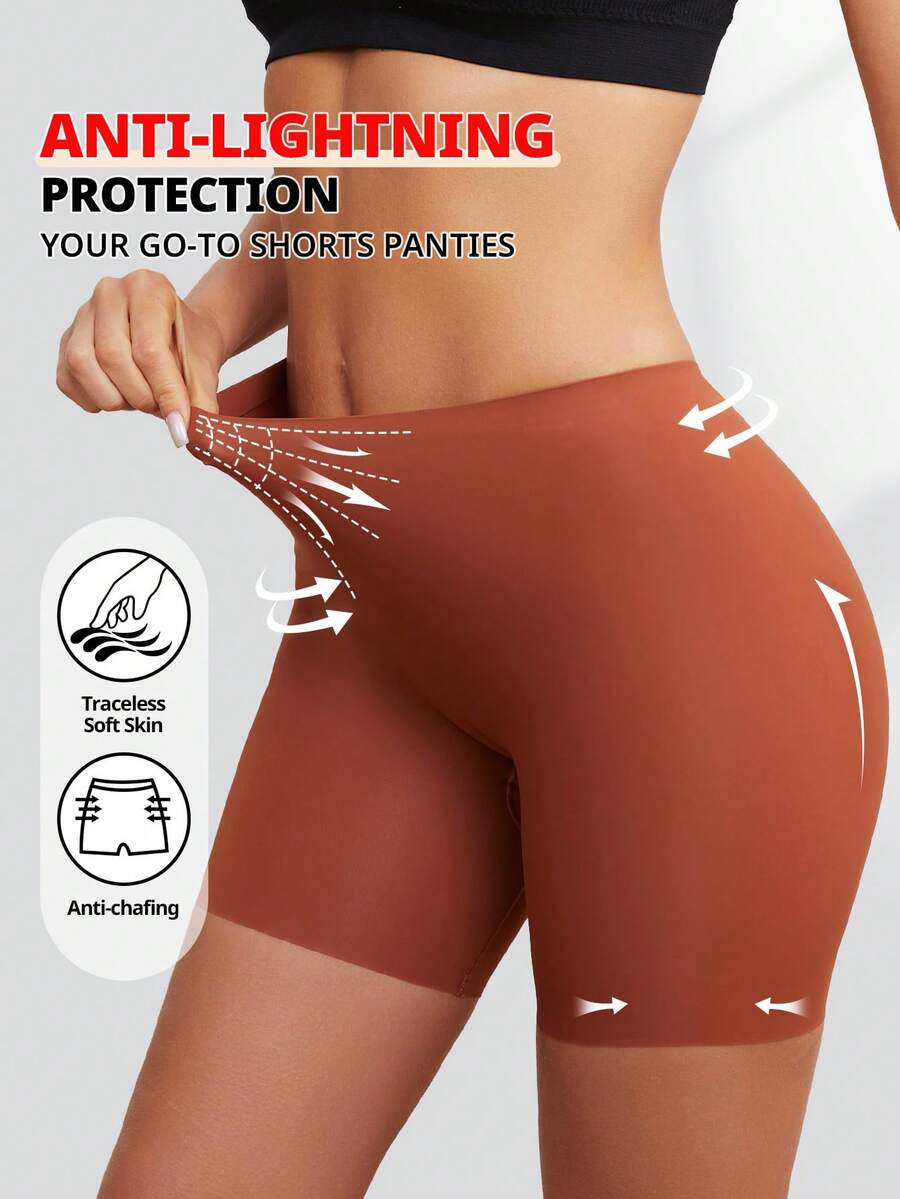 FLARIXA 1pc Seamless High Waisted Shaper Slip Shorts, Tummy Control Panties - Burnt Orange - View 1