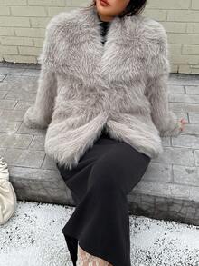 Seelio Autumn/Winter New Thick Faux Fur Collar Faux Fur Lined Mid-Length Fashionable Fur Coat