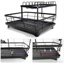 SIDIANBAN Double-Layer Dish Drying Rack, Kitchen Sink Dish Drainer, Drying Rack With Drainage Board, Detachable Bowl Rack, Kitchen Storage, Multifunctional Storage And Drainage, Sink Countertop Cup Holder