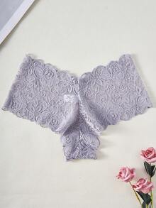 6 piezas/paquete Bragas de mujer de unicolor con encaje en la cintura, pantis de encaje romántico para damas - Multicolor - Ver 6