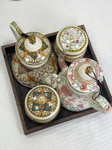 1 Set Of Retro Enamel Teapot With Strainer, Small Diamond-Lidded Coffee Storage Jar, All-Season Multifunctional Heatable Coffee Pot, Milk Tea Pot, Kettle, Nordic-Style Exquisite Home Decorative Ornament, A Gift For Relatives And Friends On Festivals And Birthdays.