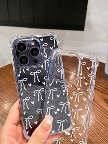 可爱蝴蝶结和心形设计透明手机壳，带防震角，兼容 14/15/17/16 Pro Max/12 Pro/11/Xr/Xs/7/8 Plus - 耐用 TPU 材质，适用于 17 Pro Max/17 Pro/17 Air/17 - 白色 - 查看 3