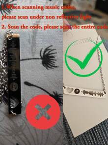 1 PC Customized Music Code Necklace, Custom Engraved Music Code Necklace, 3.5*0.6cm Personalized Stainless Steel Hollow Heart Rectangular Necklace, Customized Music Song Jewelry Necklace Accessories Gifts Unique Handmade Gifts Music Lovers Gifts Birthday Gifts Christmas Gifts - Multicolor - View 5