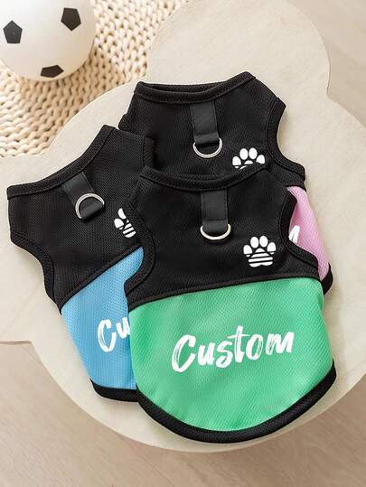 Chaleco de malla personalizado para mascotas - Arnés de primavera transpirable para gatos con estampado de huellas y anillo para correa, 4 tallas, disponible en rosa, azul y verde - Ropa personalizable y ligera para mascotas (Si la talla está entre dos, por favor pida una talla talla grande grande)