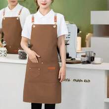 一件耐用防水帆布工作围裙，带口袋和可调节肩带，适用于美甲沙龙、咖啡馆、餐厅、酒吧、面包店及员工。 - 彩色 - 查看 26