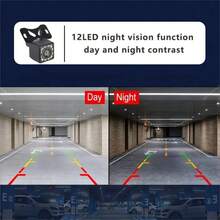 Cámara de visión trasera universal para automóvil con 12 LED, visión nocturna HD, resistente al agua, para estacionamiento y marcha atrás, monitor de cámara de respaldo de automóvil CCD - Negro - Ver 6