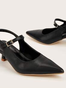 女士尖头纯色高跟鞋，低鞋面皮革鞋面，简约优雅百搭，适合通勤和办公室穿着，小猫跟封闭式鞋头凉鞋