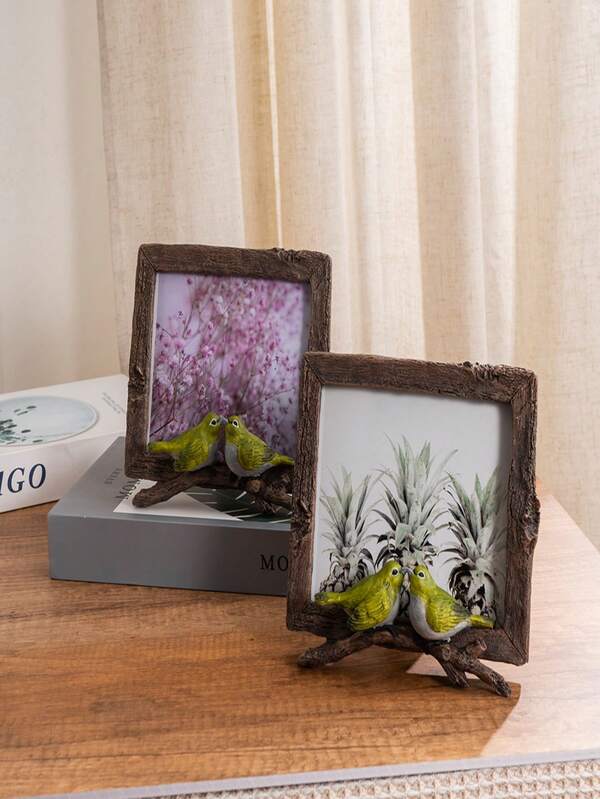 1pc European Retro Couple Bird Photo Frame Decorative Ornaments Statue, Two Little Birds Decorative Rectangular Photo Frame, European Home Art Photo Frame Ornaments, Very Suitable For Home Decoration, Christmas, Halloween, Wedding Anniversary, Birthday, New Year, A Good Gift Between Couples