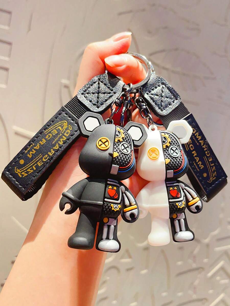 1-2件创意卡通机械熊钥匙扣/优雅包包钥匙圈/汽车挂件，个性ins风1pc可爱卡通尖叫熊钥匙扣，摆件，适合日常使用，半解剖机械小熊情侣背包挂件，桌面摆件，学生小礼物，派对礼物 - 藍色 - 查看 1