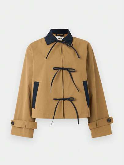 2025 Spring/Autumn New Elegant Windbreaker Jacket For Women, Waist Cinched, Short Style, British Style