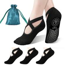 3 pares de calcetines de yoga antideslizantes para mujeres - Descalzo, entrenamiento, pilates, ballet - Tracción y correa antideslizante, adecuado para yoga, danza, gimnasio - Parte inferior antideslizante, proporciona estabilidad - Para uso en casa y estudio - Calcetines de fitness para mujeres, accesorios de yoga, zapatos de baile, diseño de moda, material transpirable, zapatos de pilates, diseño sin costuras, material flexible, practicante de pilates
