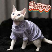3-Color Striped Classic Homewear Outfit For Sphynx Cats, Suitable For Small-Medium Cats, Machine Washable - Black - View 4