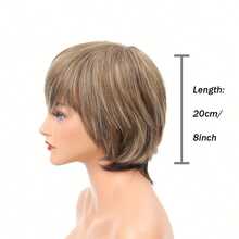 8 Inch Chic Highlight Brown Pixie Wig With Flattering Bangs - Fashionable & Heat-Resistant Synthetic Hair For Women & Girls - Effortless Style, Instant Makeover - Mixed Colors - View 3
