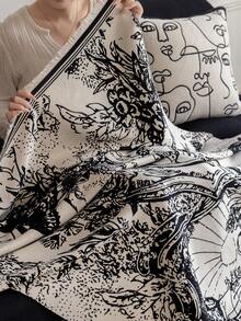 1 件仿羊绒黑白抽象蝴蝶提花沙发毯、户外野餐保暖披肩、宠物毯、办公室/露营盖毯、简约礼物，适合日常使用 - 黑色 - 查看 7