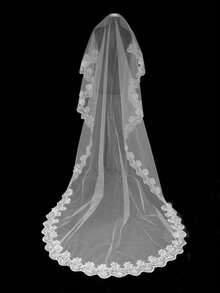 1 chiếc khăn voan cô dâu dài có viền ren, thích hợp cho chụp ảnh cưới, tạo kiểu cô dâu công chúa, trang phục thu voan trắng cho phụ nữ - trắng - Xem 10