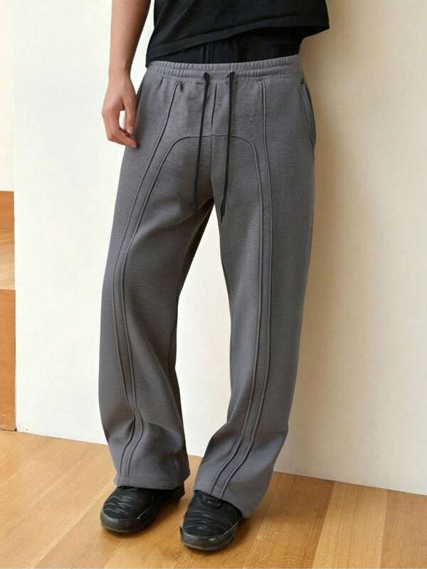 Men's Casual Solid Color Drawstring Waist Sports Pants, All Season, Fall