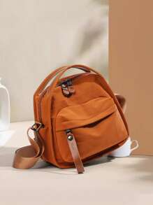 2025春夏新款轻质帆布女士斜挎包，休闲百搭多口袋手提包，时尚拉链开合托特包适合日常使用，购物，手机袋，学院风小方包