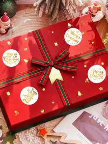 500pcs Golden Merry Christmas Round Stickers Xmas Decorative Sealing Stickers Christmas Gifts Packaging Supplies Labels Stickers Hand Ledger Stickers DIY Diary Hand Account Sticker Merry Christmas Decorations For Home 2025 New Year 2026 Decorations