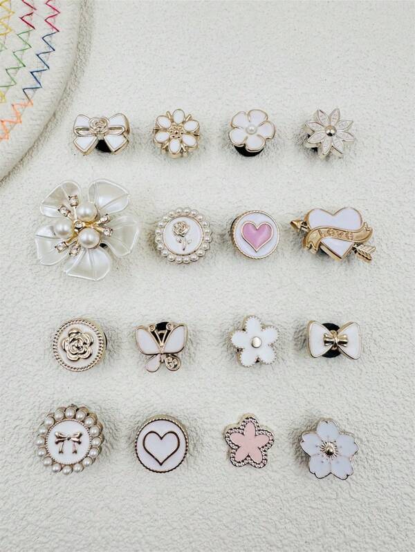 16pcs Pearl, Butterfly, Heart Resin Decorative Accessories, Suitable For Casual Shoes, Wooden Clogs And Sandals, Durable And Adorable Design, Perfect For Girls Party Gifts And Creative Presents