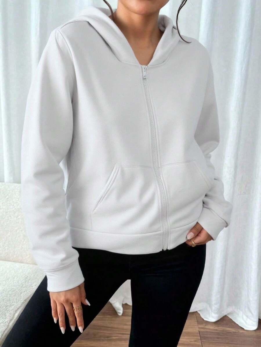 Sudadera de Mujer con Capucha y Cierre Frontal Cómoda y Calientita - Blanco - Ver 1