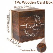 1pc Rustic Wooden Wedding Card Box With Slots, Large Size, Elegant Floral Design And Thank You Message, Suitable For Reception Gifts And Celebration Events, Great For Holiday Parties, Bridal Showers, Birthdays And Graduations, Wedding Decor