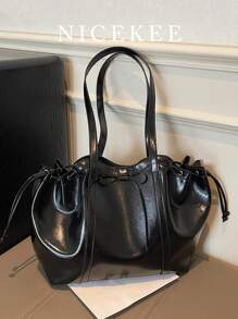 Women's Highly Attractively Retro Tote Bag New Large Capacity Fashionable Versatile Armpit Bag Daily Simple Solid Color Casual Commuter Shoulder Bag Suitable For Commuting To Work, Shopping And Daily Matching - Black - View 2