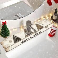 1 Stück/90 Stücke Weihnachten, Weihnachtsbaum bedruckter Wasserhahn, wasserabsorbierender Abtropfmatte, Retro Kaffee wasserabsorbierende schnelltrocknende Matte, gummibeschichtete Toiletten- und Küchenarbeitsplatten-Wasserhahn-Abtropfmatte, geeignet für Wasserhähne in Büros, gewerblichen Betrieben und Haushalten, dekorative Küchendekorationen