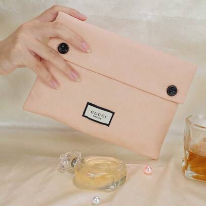 Borsa cosmetica in tela rosa, 21,5 cm x 15 cm x 5 cm, stile dolce