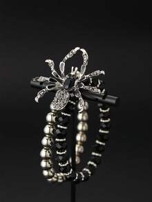 1pc Fashionable Retro Punk Style Spider Beaded Bracelet, Suitable For Men And Women Daily Wear, Halloween Bracelet - Spider Bracelet - View 3