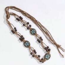 Bohemian Style Handwoven Beaded Waist Chain - Versatile Women's Belt With Wooden Beads & Crystal Accents, Butterfly Design - 蝴蝶黃鑽 - 查看 3