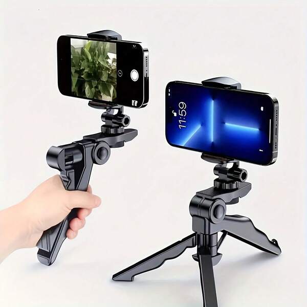 2pcs 360 Degree Rotation Anti-Shake Phone Tripod, Portable Adjustable Clamp Smart Phone Holder Stand, Universal Tripod For Phone Live Streaming And Photography