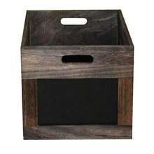 Benjara Cutout Design Wooden Box With Chalkboard Inserts Set Of 3 Brown And Black