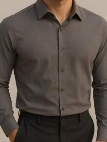 Men's Long Sleeve Dress Shirt Office Casual Good Quality Slim Fit With Spandex Day - Màu xám đen - Xem 4