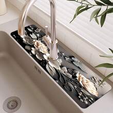 1pc Floral Pattern Sink Drain Mat, Absorbent Mat For Kitchen, Bathroom Sink, Countertop, Made Of Diatomite, Trimmable, Quick Drying - Multicolor - View 16