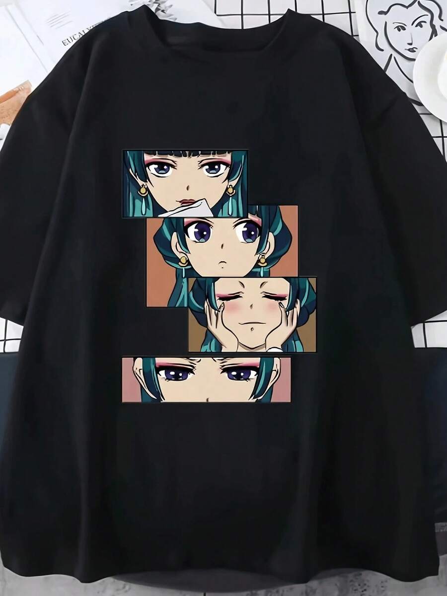 Maomao Anime T-Shirt Shirt Blouse Unisex Male Female 100% Cotton Top Premium Street Wear New Release Immediate Shipping Various Colors!! Plus Size - màu đen - Xem 1