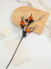 12pcs/4 Branches Halloween Artificial Pumpkin Bouquet Decor - Black & Orange Spooky Ghostly Pumpkins With Bats & Foliage, Plastic Battery-Free Indoor/Outdoor Decoration For Home, Party, Or Christmas, Festive Centerpiece, Eerie Floral Arrangement, Durable Holiday Display, Bat Decorations - Multicolor - View 9