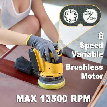 For DeWae 20V Cordless Brushless Motor Random Track Sanding Machine With Dust Collection Function, Suitable For Sanding And Polishing Operations (Includes Only Tool Components). Includes 20 Sandpaper Sheets And 3 Baoguang Sponge Pads.