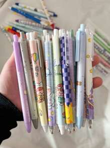 18支/12支/10支/9支/8支可爱黑色中性笔，0.5mm笔尖，书写流畅，黑色笔芯适合学生作业和考试，学校用品，办公用品，开学季学生和老师的礼物 - 彩色 - 查看 9