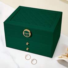 Sour Lemon Jewelry Box 3 Levels, Large-Capacity Jewelry Storage Box, Jewelry Box With 2 Drawers, Suitable For Rings, Necklaces, Watches, Earrings, Bracelets, Watch Jewelry Storage Display Box, Lockable, Gift Idea - Green - View 10