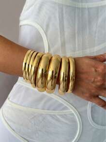 7pcs/3pcs/2pcs/1pc Charm Bracelet Set, Gold Bangle, Wide Cuff Bracelet, Thick Bracelet, Bracelet Set, Wide Bracelet, Women Bracelet, Gift For Her - Yellow Gold - View 9