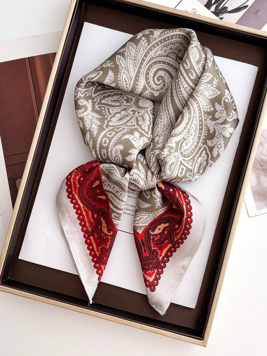1 件女士佩斯利印花头巾、真丝头带、颈巾，适合日常使用 - 彩色 - 查看 1