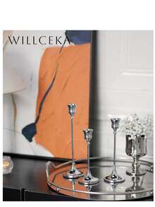 1/3 chân nến kim loại phong cách châu Âu sáng tạo cổ điển, thiết kế đơn giản, trang trí đám cưới, tiệc bar, phòng khách, trang trí phòng ăn - Bạc - Xem 4