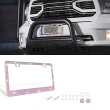 闪亮车牌框，水晶水钻不锈钢女士车牌框，钻石汽车外观装饰，送给她的完美礼物，汽车配件，适用于大多数车型