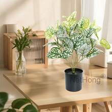 NetHong Large Artificial Palm Tree Tall Fake Plants Tropical Plastic Leaves Home Decors - Green (bright Red and White) - View 3