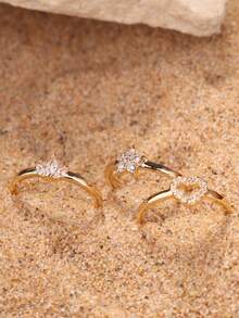 1PC/3PCS Sparkly Golden Toe Ring Set – Heart Star Crown Shapes Dainty Adjustable Foot Jewelry For Women Summer Beach Wear