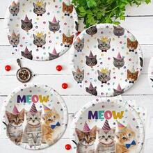 10 szt. talerzyków 7-calowych/9-calowych z motywem kota, talerzyki na przyjęcie urodzinowe z kotem, zastawa stołowa na imprezę z motywem kota, odpowiednie na przyjęcia urodzinowe, spotkania rodzinne, pikniki na świeżym powietrzu