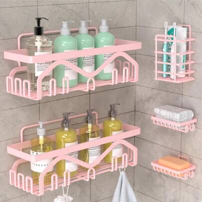 Organizador de ducha [Paquete de 5] Estantería de ducha adhesiva sin perforación, de gran capacidad y resistente a la oxidación, organizador de baño para dentro de la ducha, regalo en color negro