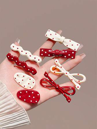 8pcs Women's Cute Polka Dot Bow Hair Clips, Bangs & Side Hairpins, Suitable For Daily Use, Fall, Claw Clips, Hair Claws, Hair Slide, Hair Barrettes, Alligator Hair Clip, Hair Accessories, Fall Fashion, Autumn, Winter Outfit For Women, Bows