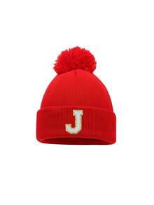 Gorro de tricô para recém-nascido com estampa de 26 letras, ideal para outono/inverno, para crianças e bebês de 0 a 5 anos. Pode ser usado como acessório, gorro infantil ou como presente de aniversário. - Vermelho - Ver 9